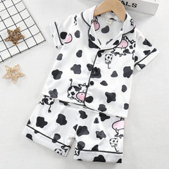 Toddler Girl's Cow Pajamas Set Cute Button Top & Shorts PJ Lounge Wear