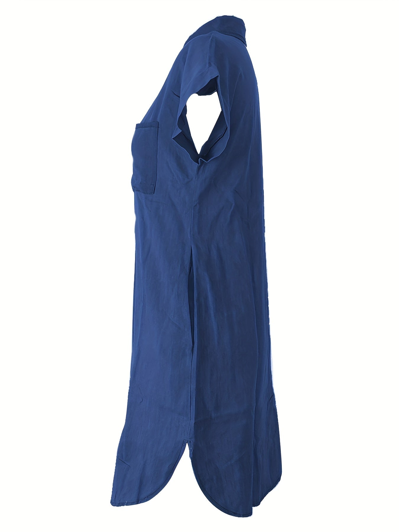 Solid Lapel Denim Dress Short Sleeves Single Breasted Button Denim Dress