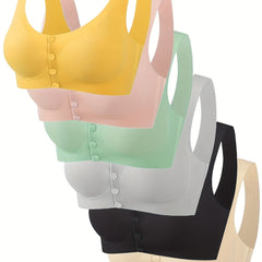 6pcs Button Front Wireless Bras Stretchy Intimates Bra Women's Lingerie