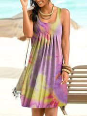 Tie Dye Print Dress Sleeveless Crew Neck Casual Every Dress