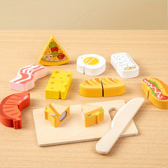 Wooden Play Kitchen Pretend Food Fruit Seafood Cutting Board Toy