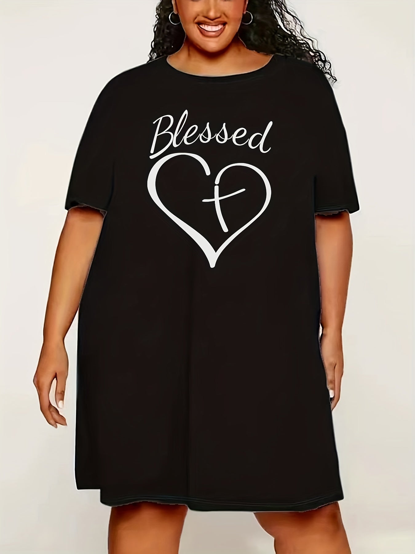 Heart & Letter Print Crew Neck Sleep Dress