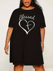 Heart & Letter Print Crew Neck Sleep Dress