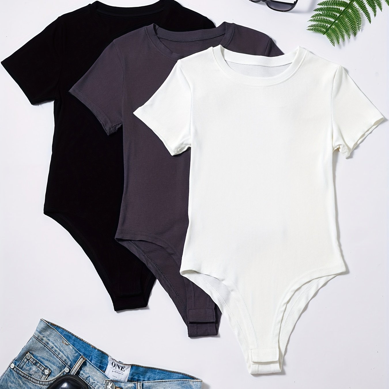 Solid Ribbed Yoga Bodysuit Slim Fit Jumpsuit Women's Activewear