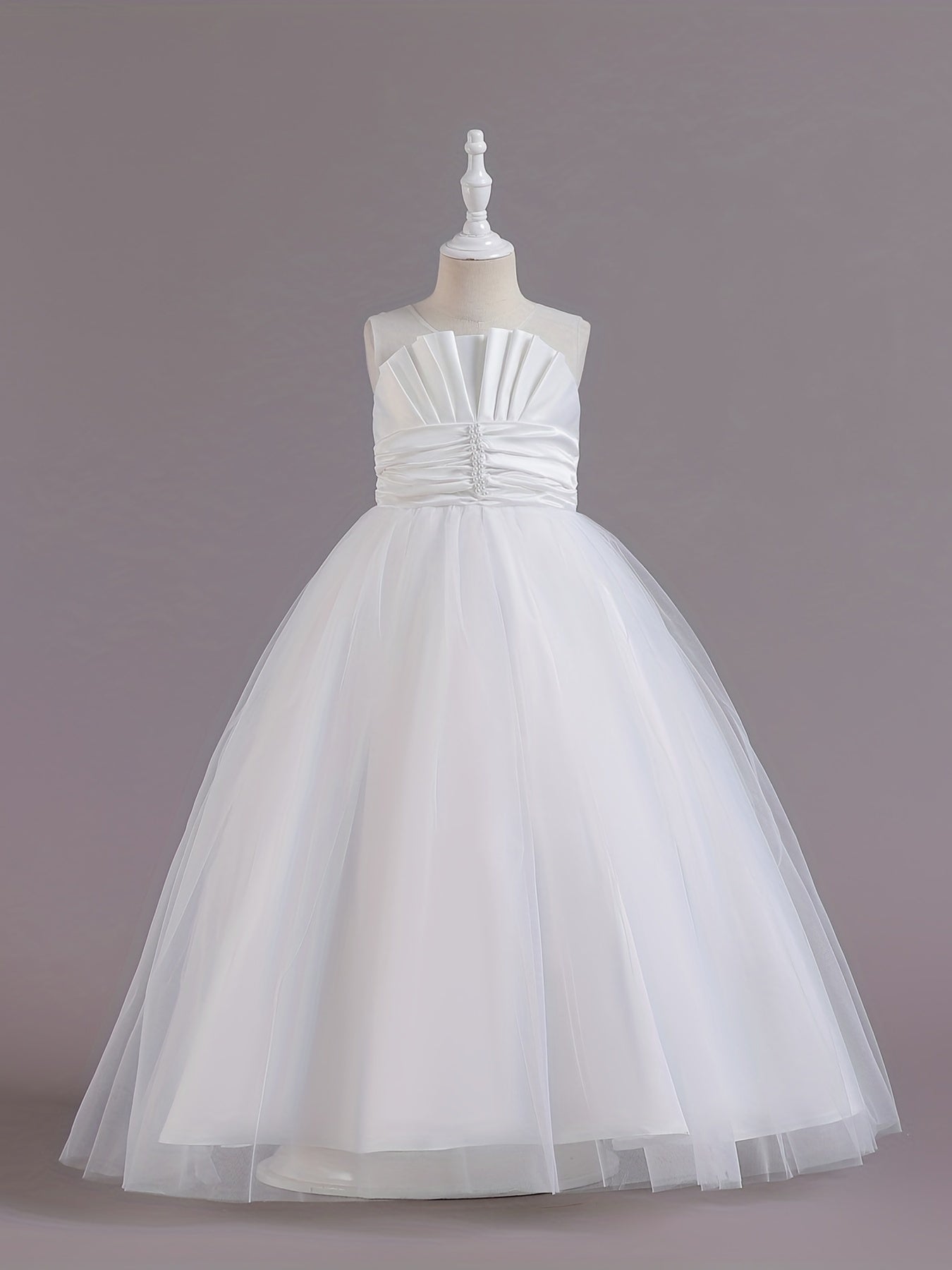 Girls Wedding Flower Princess Dress Pleated Sleeveless Lace Party Evening Dress