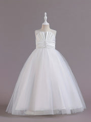 Girls Wedding Flower Princess Dress Pleated Sleeveless Lace Party Evening Dress