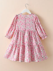 Girls Spring Floral Dress Long Sleeve Swing Flare Dress