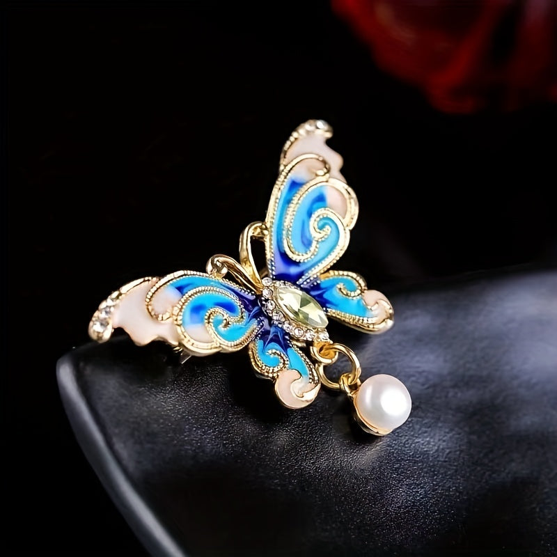 Turquoise Butterfly Brooch with Freshwater Pearls for Girls
