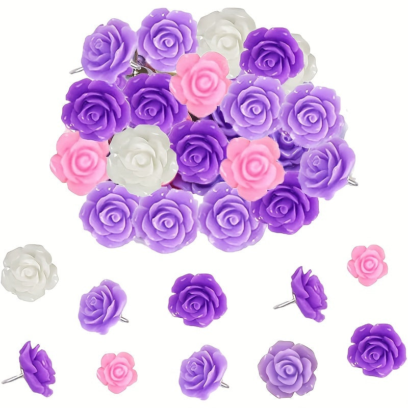 60pcs Gradient Rose Flower Push Pins for School Home Office
