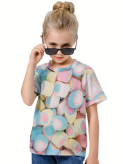 3D Candy Pattern Short Sleeve T-shirt for Summer Sports