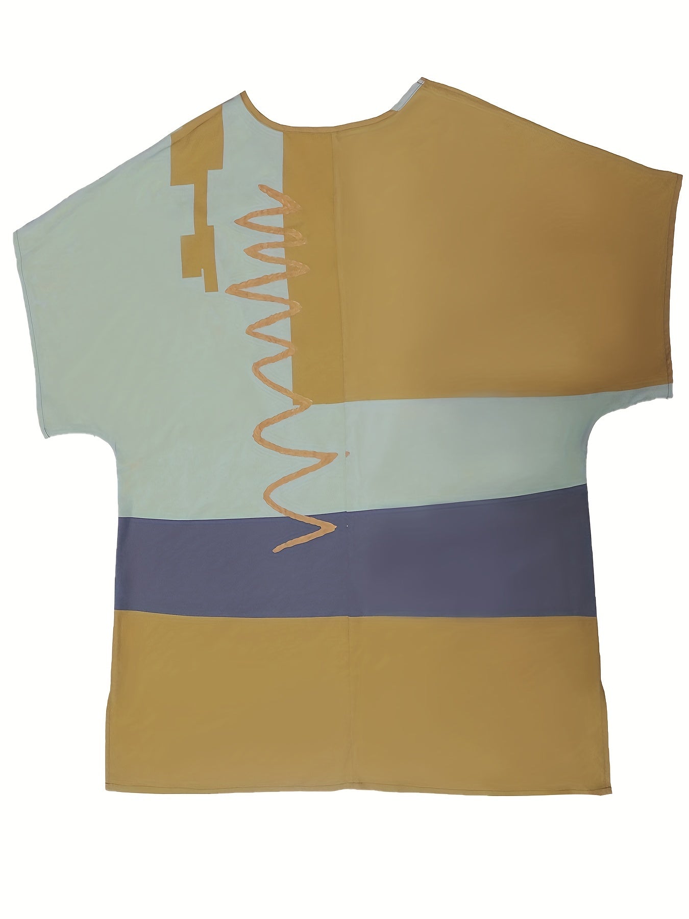 Colorblock Geometric Print Round Neck Blouse
