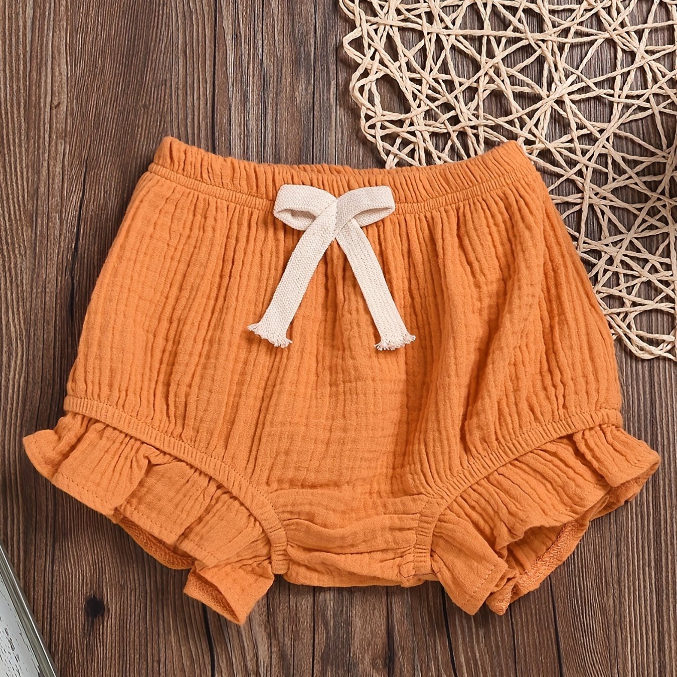 Baby Girls Elastic Waist Ruffle Trim Shorts
