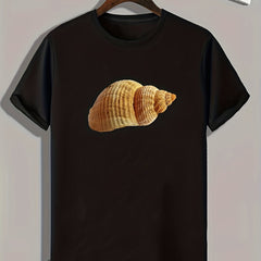 Men's Shell Print Comfy Stretch Tee for Outdoor Summer