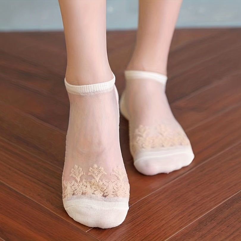 Floral Print Mesh Socks Sheer Ankle Stockings