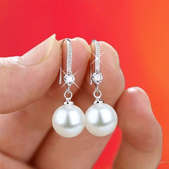 Faux Pearl Drop Earrings 925 Silver Plated Daily Jewelry
