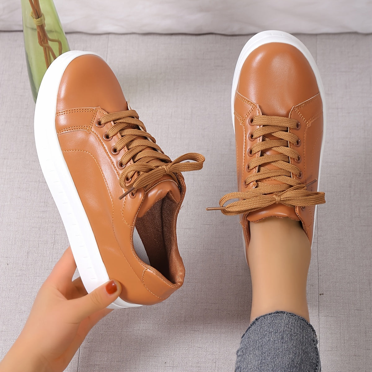 Faux Leather Platform Sneakers for Women