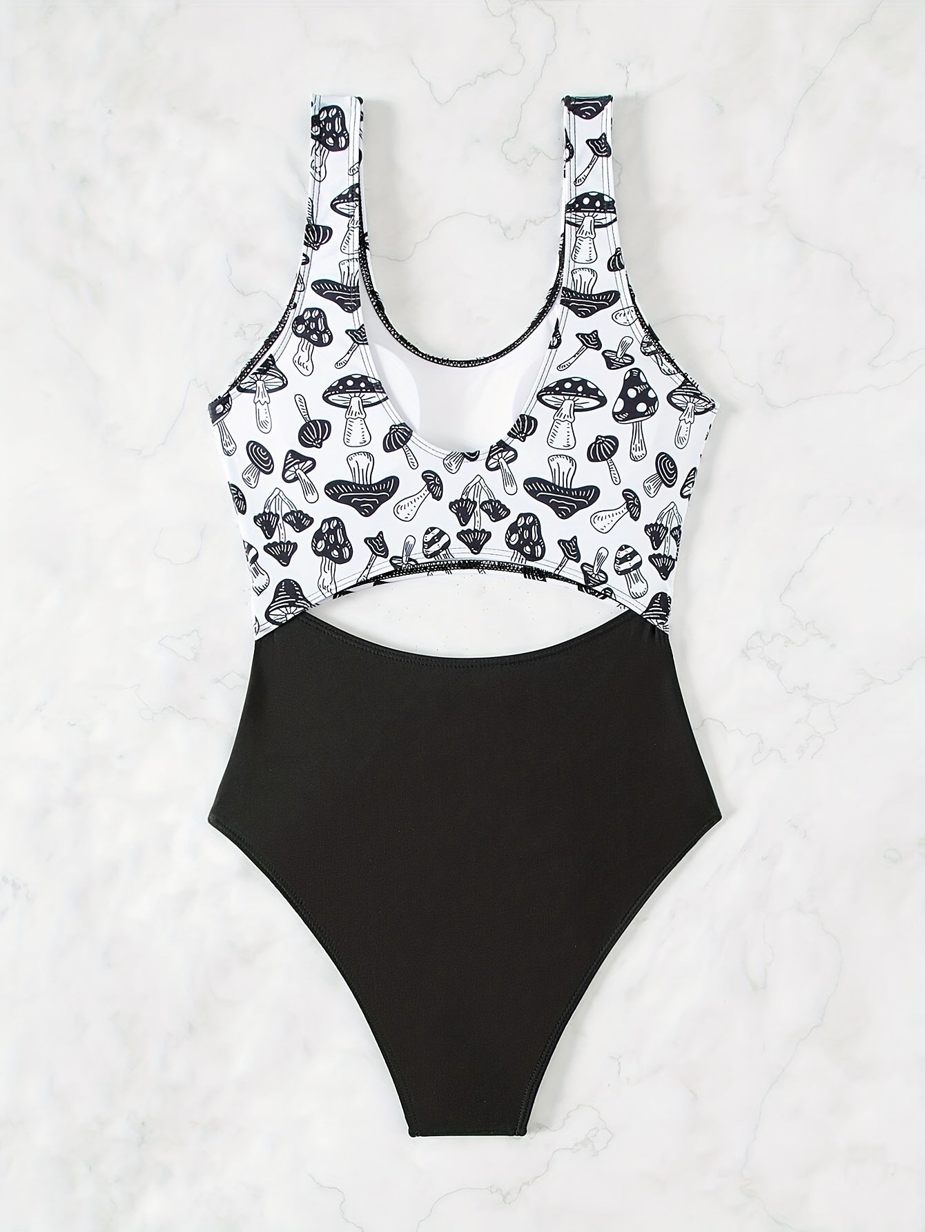 Mushroom Print Scoop Neck One Piece Swimsuit