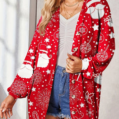 Christmas Cardigan Women's Santa Claus & Gift Print Button Up Cardigan