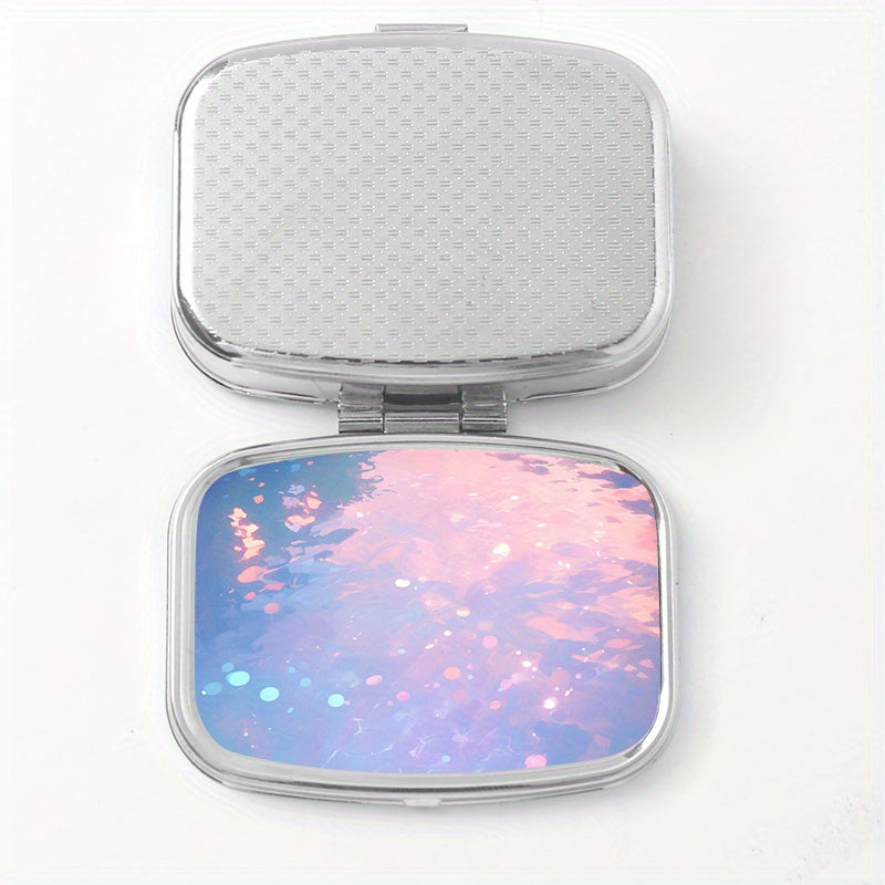 Sparkling Printed Square Pill Box Two Compartment Mini Portable Pill Box