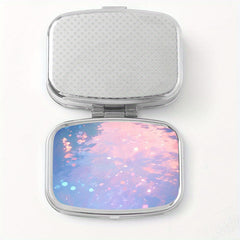Sparkling Printed Square Pill Box Two Compartment Mini Portable Pill Box
