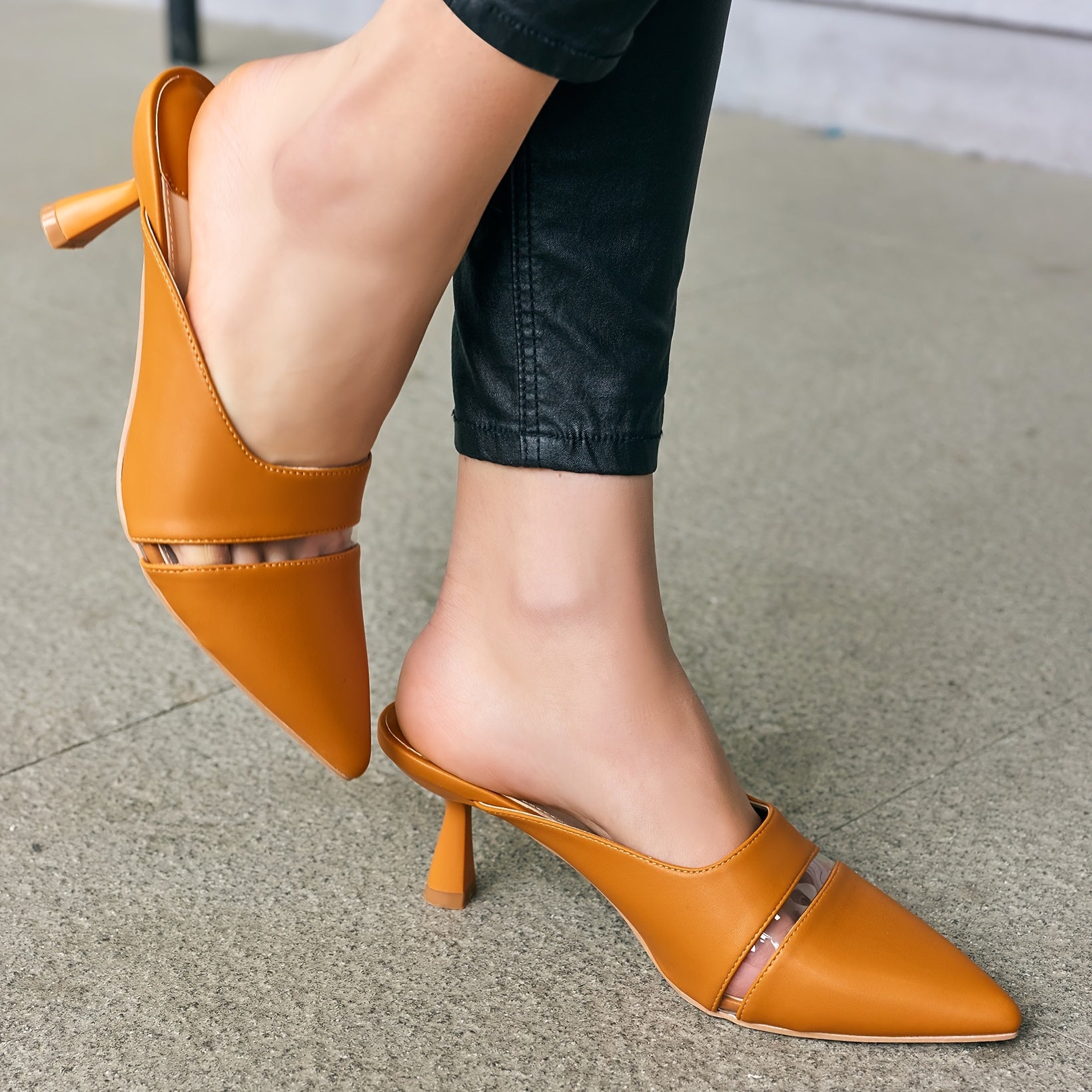 Women's Pointed Toe High Heel Mules Solid Slip On Dress Sandals