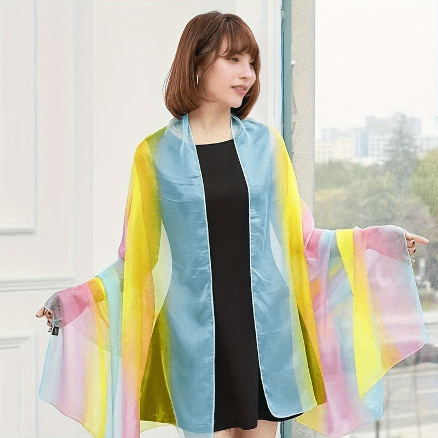 Rainbow Striped Hijab Chiffon Scarf LGBT Pride Head Wrap