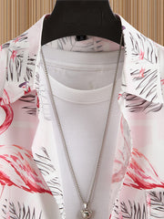Red Crown Crane Print Men's Hawaiian Style Button Up Shirt