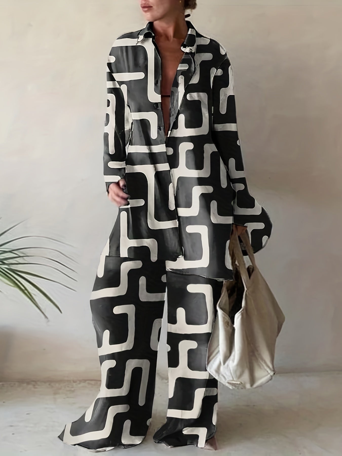 Abstract Stripe Print Two Piece Set