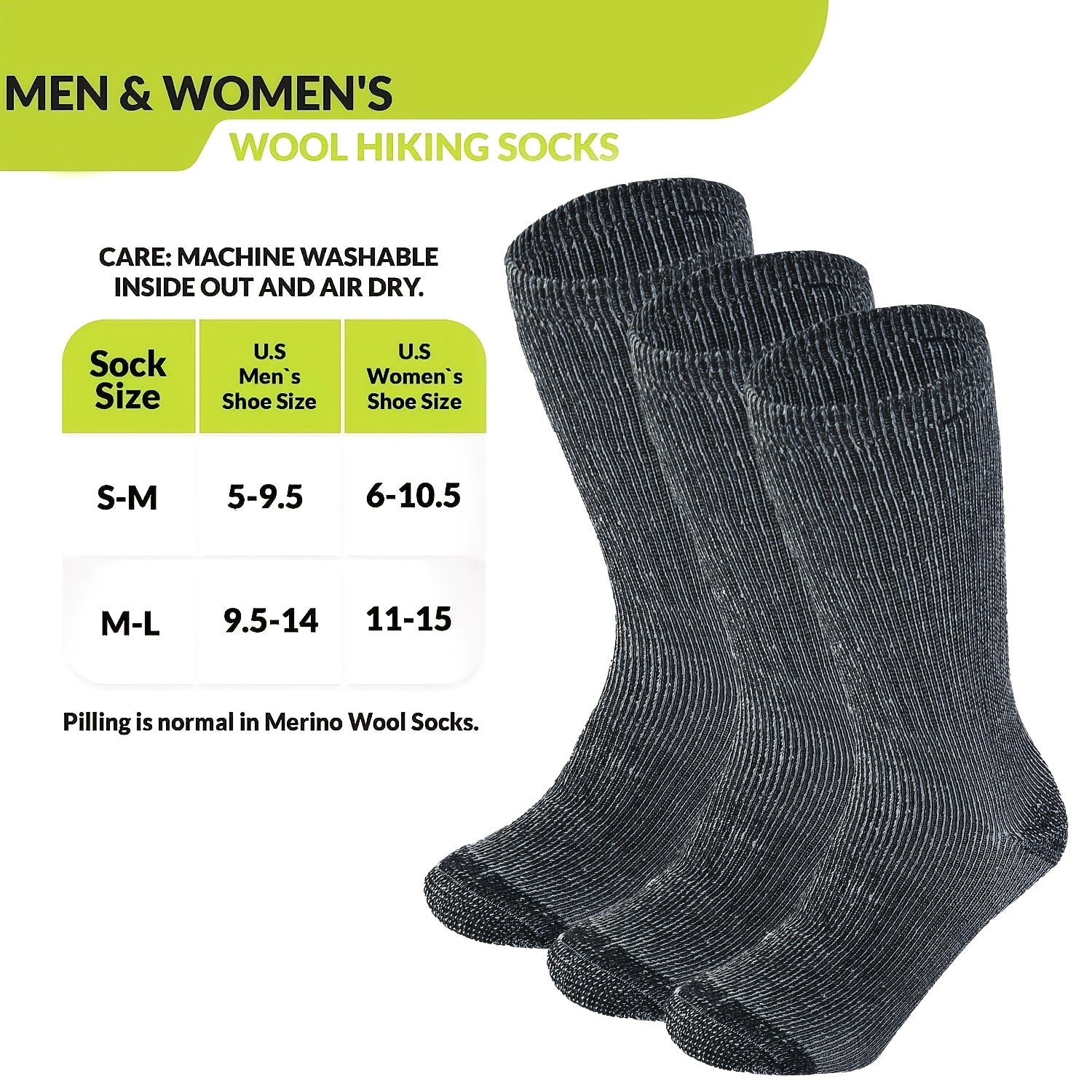 Men's Warm Wool Socks for Outdoor Running, 3 Pairs
