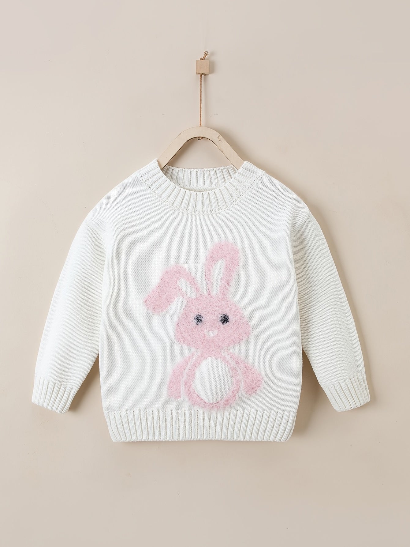 Girls Casual Knitted Sweater with Rabbit Embroidery