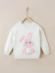 Girls Casual Knitted Sweater with Rabbit Embroidery
