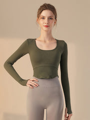 Backless Long Sleeve Yoga Tee with Padded - Quick Dry