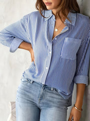Stripe Print Button Up Long Sleeve Blouse