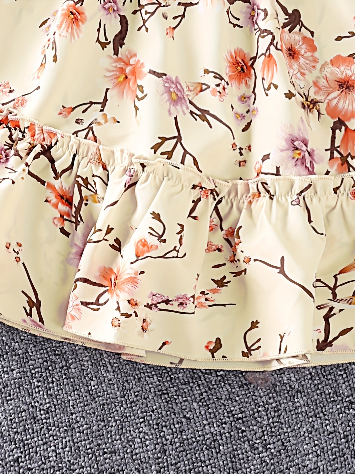 Girls' Smocked Long Sleeve Dress w/ Flower Print