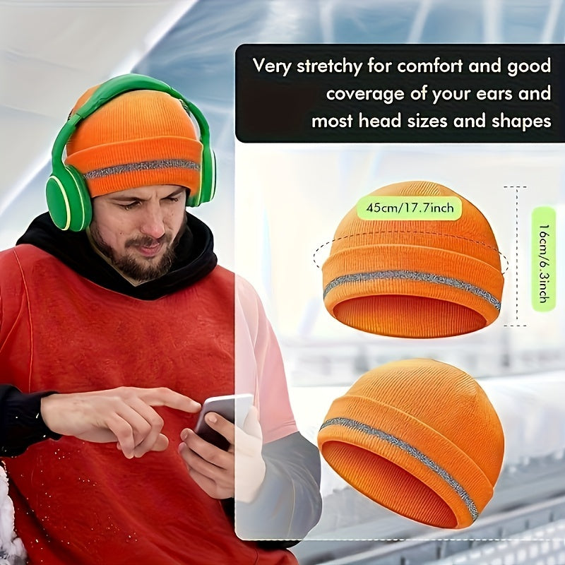 Reflective Stripe Knitted Hat Safety Winter Cap