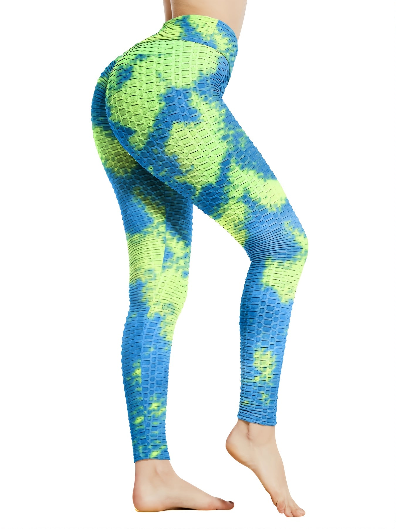 Tie Dye Seersucker Yoga Pants Honeycomb High Stretch Leggings