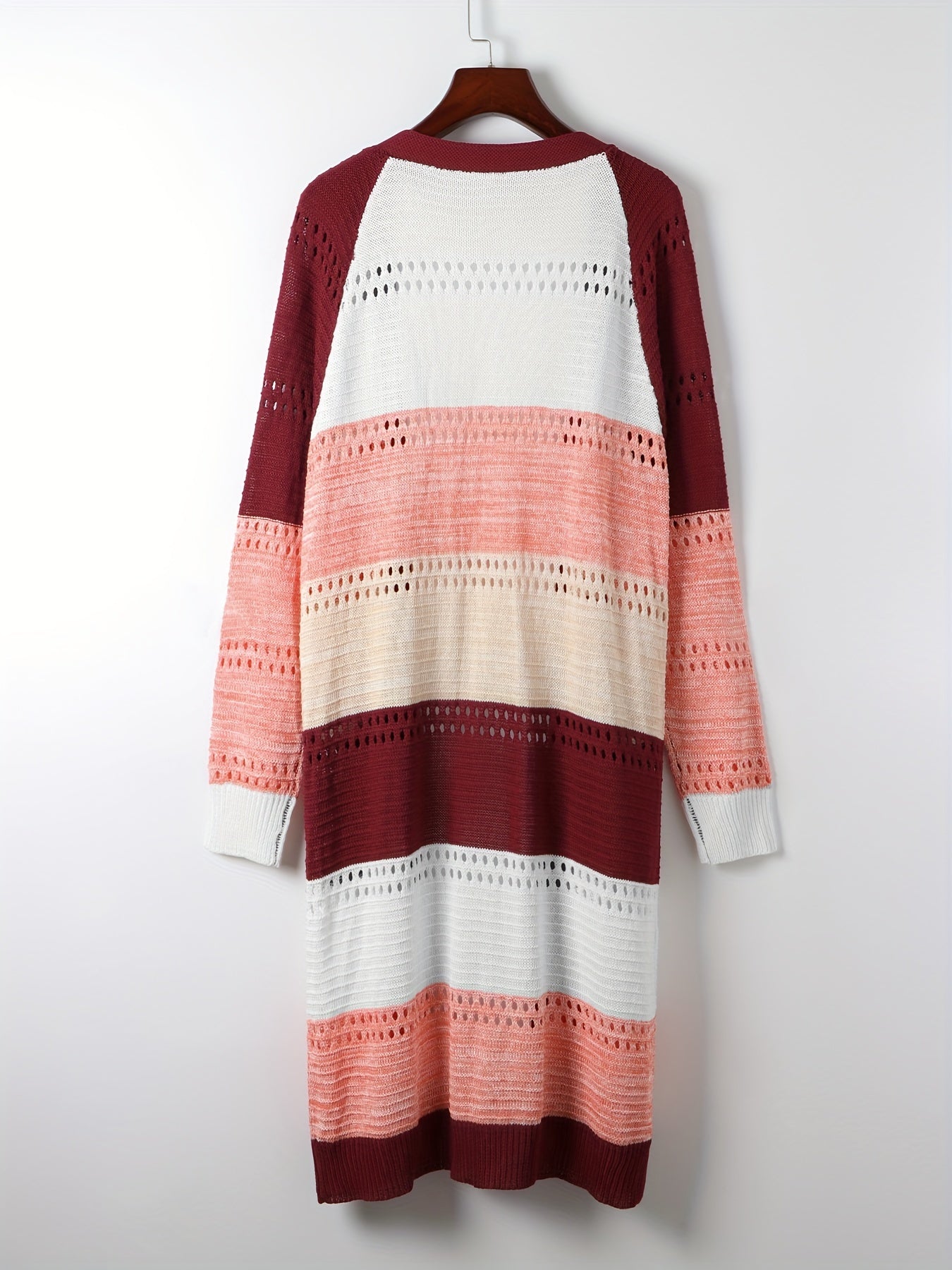 Colorblock Hollow Out Open Front Cardigan
