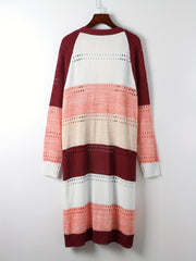 Colorblock Hollow Out Open Front Cardigan