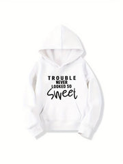 Girls Sweet Trouble Print Hooded Sweatshirt