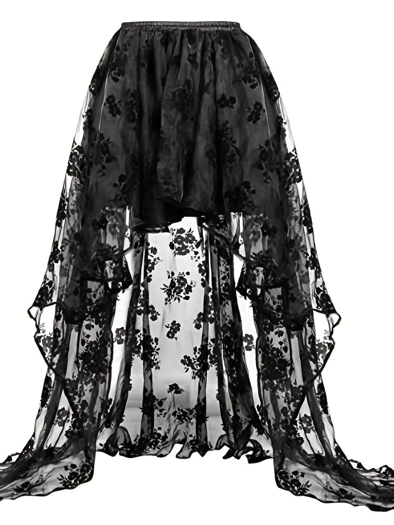 Goth Floral Lace Corset & Mesh Skirt Set Women's Lingerie