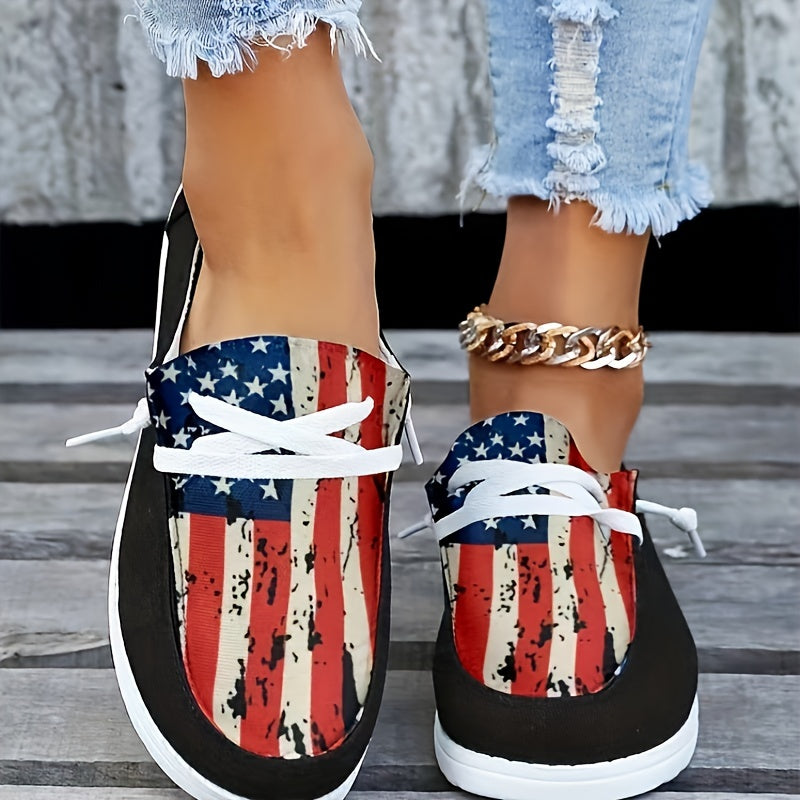 Women's Star & Striped Canvas Shoes Flag Printed Low Top Loafers