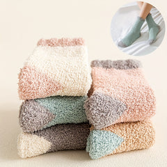 5 Pairs Colorblock Coral Fleece Socks Women's Stockings