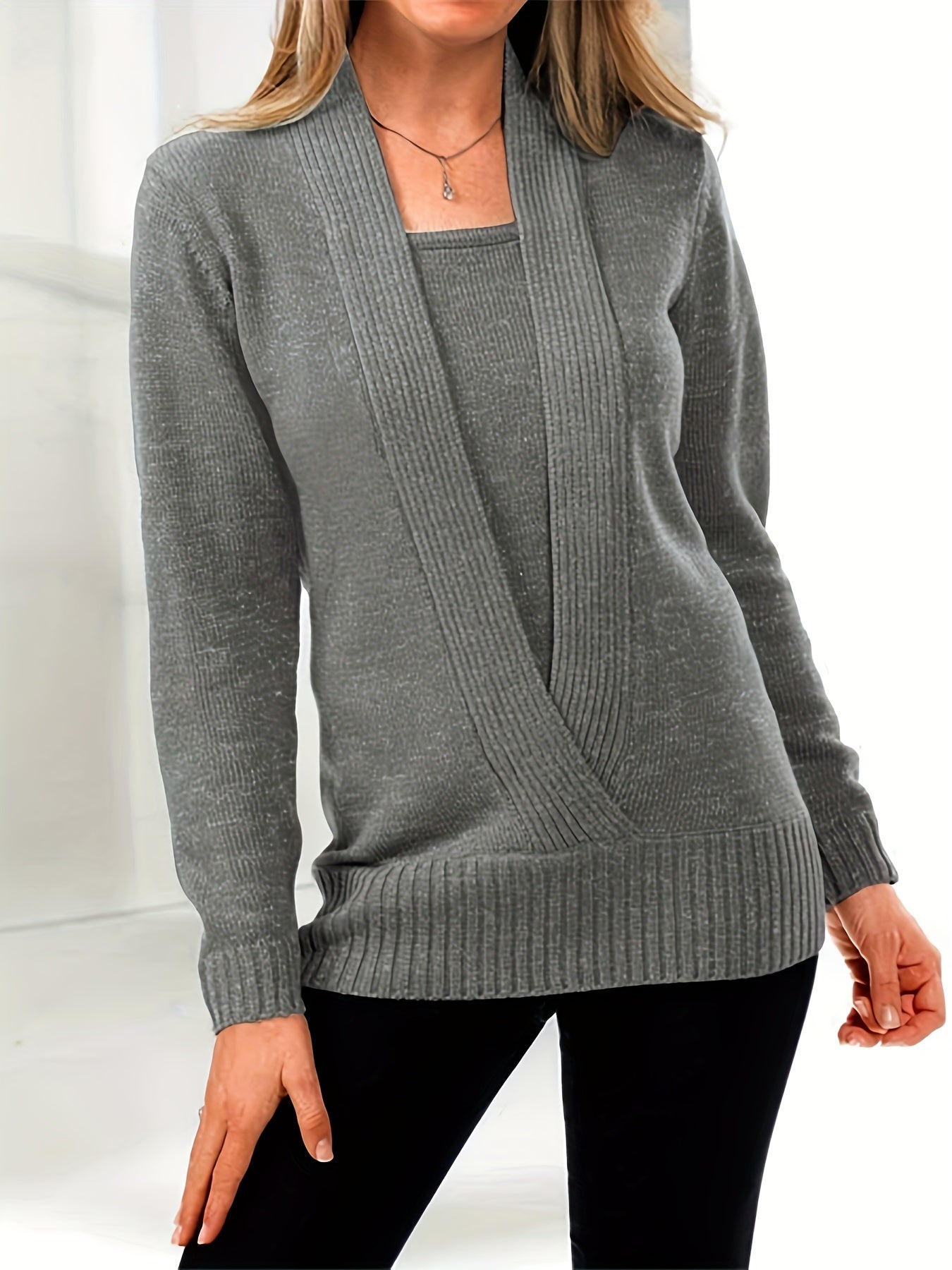 Casual Sweater Women's Solid Long Sleeve V Neck Jumper