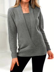 Casual Sweater Women's Solid Long Sleeve V Neck Jumper
