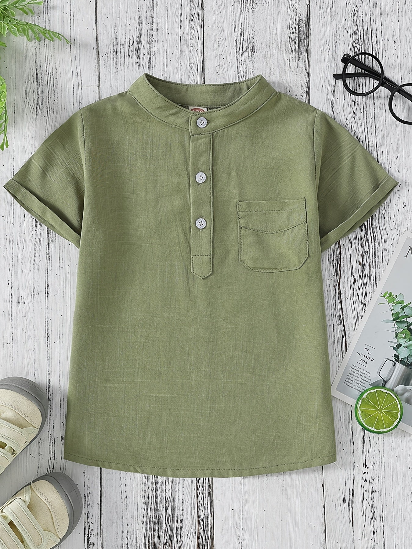 Boys Short Sleeve Stand Collar Shirt