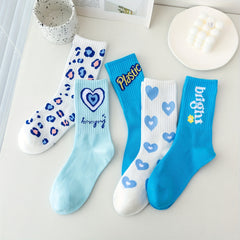 5 Pairs Letter & Heart Print Socks Women's Stockings