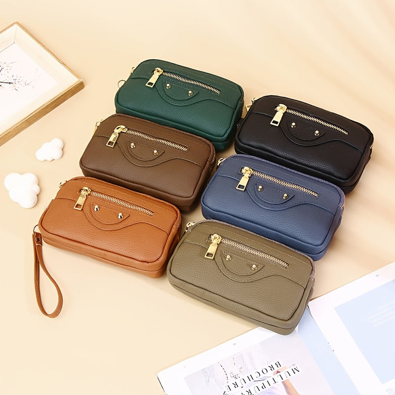 Leather Women's Long Wallet with Zipper Closure