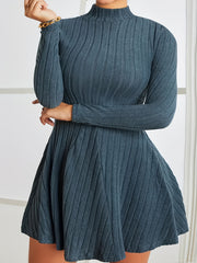 Solid Long Sleeve High Neck Stretch Dress