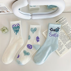 3 Pairs Heart Print Socks Mid Tube Women's Stockings