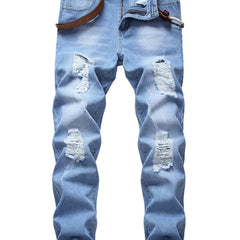 Men's Ripped Jeans Slim Fit Straight Leg Denim Pants